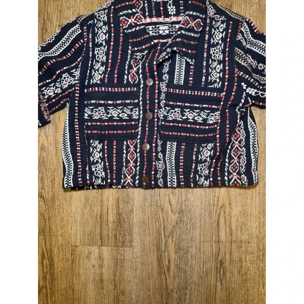 Billabong Cropped Tribal Print Button Down Shirt Jacket Navy‎ Red White XS